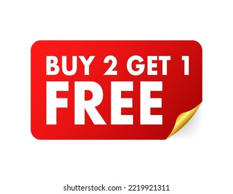 Buy 2 Get 1 Free, sale tag, banner design template. Vector stock illustration.
