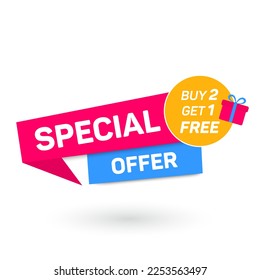 Buy 2, get 1 free. Special offer banner. Vector illustration