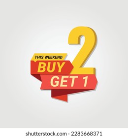 Buy 2, get 1 free. Special offer banner. Vector illustration.