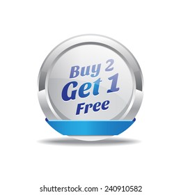 Buy 2 Get 1 Free Blue Circular Vector Button