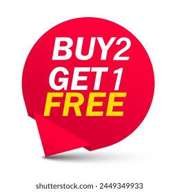 Buy 2 get 1 Free tags sale, Design red and yellow style, Banner design template for advertising. Special offer promotion or retail. Vector Illustration.	