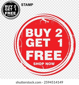 Buy 2 get 1, free, stamp vector