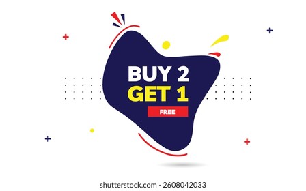 Buy 2 Get 1 Free business banner editable template Blue gradient with yellow red shapes clean white light gray background Vector illustration modern design professional layout