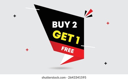 Buy 2 get 1 free editable web banner vector art template design with black red gradient white shapes on gray background perfect for business abstract promotions and unique marketing visuals