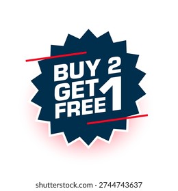 buy 2 get 1 free discount offer sticker background vector