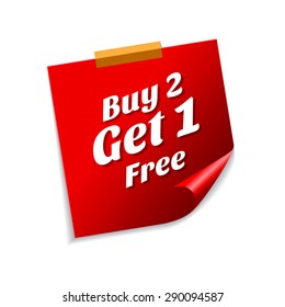 Buy 2 get 1 free Red Sticky Notes Vector Icon