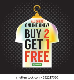 Buy 2 Get 1 Free Apparel Promotion Vector Illustration