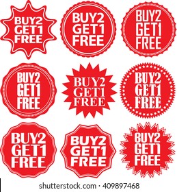 Buy 2 get 1 free red label.Vector illustration