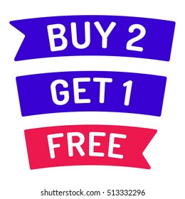 Buy 2 get 1 free. Ribbon, icon, logo vector design illustration on white background. Can be used for business, store, advertising.