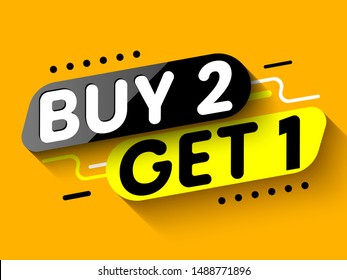 Buy 2, get 1 sale banner. Vector illustration.