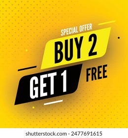 Buy 2, get 1 sale banner. Vector illustration.