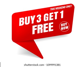 buy 3 get 1 free sale banner red