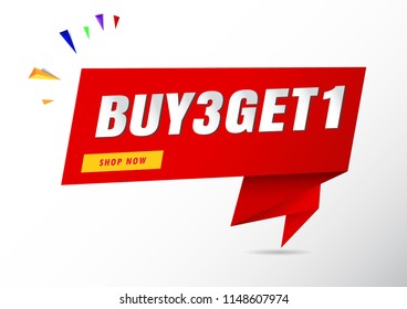 buy 3 get 1 free sale banner red