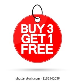 Buy 3 Get 1 Free, sale banner design template, discount tag, vector illustration