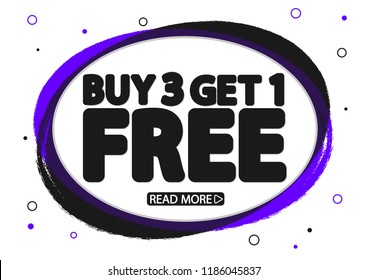 Buy 3 Get 1 Free, Sale banner design template, discount tag, app icon, vector illustration