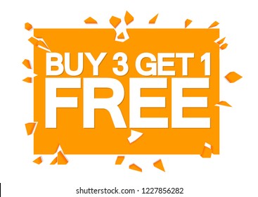 Buy 3 Get 1 Free, sale banner design template, discount tag, vector illustration