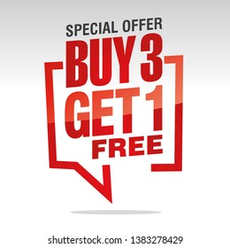 Buy 3 Get 1 Free In Brackets Speech Red White Isolated Sticker Icon