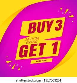 Buy 3 Get 1 Free sale banner template .Vector baclground