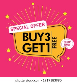 buy 3 get 1 free sale banner template brush design