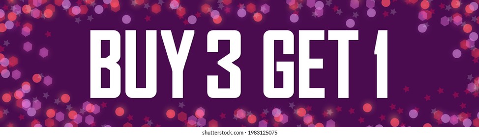 Buy 3 Get 1 Free, sale web banner design template, discount horizontal poster, vector illustration