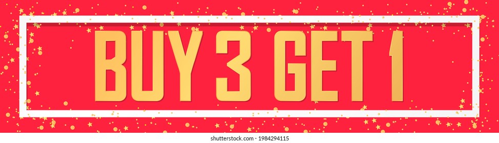 Buy 3 Get 1 Free, sale web banner design template, discount horizontal poster, vector illustration