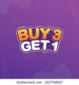 Buy 3 Get 1 Free sale tag banner design template vector illustration