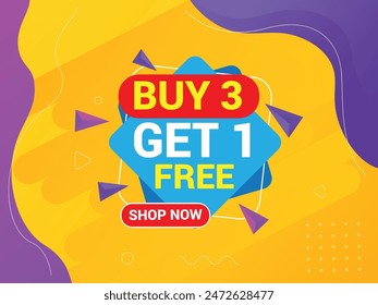 Buy 3 Get 1 Free Banner, Special Offer Banner, Big Sale, Sale Banner, Banner Design Template.