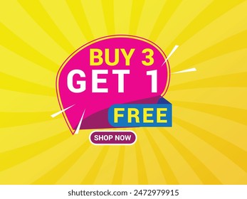 Buy 3 Get 1 Free Banner, Special Offer Banner, Big Sale, Sale Banner, Banner Design Template.