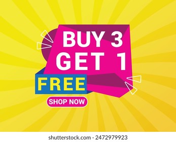 Buy 3 Get 1 Free Banner, Special Offer Banner, Big Sale, Sale Banner, Banner Design Template.