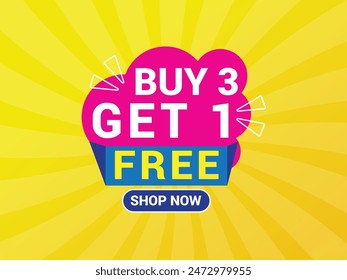 Buy 3 Get 1 Free Banner, Special Offer Banner, Big Sale, Sale Banner, Banner Design Template.