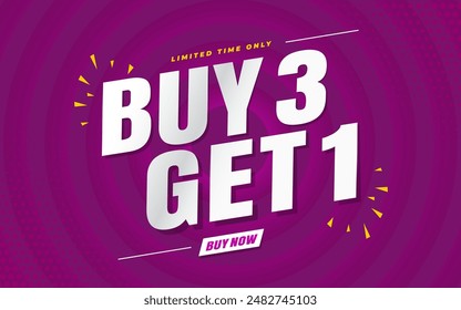 buy 3 get 1 free banner template purple