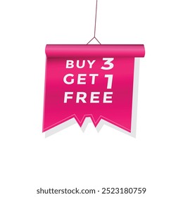 Buy 3 get 1 free banner label announcement vector illustration.