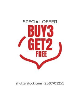 Buy 3 get 1 free in brackets speech red white isolated sticker icon