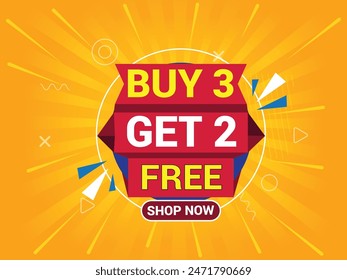 Buy 3 Get 2 Free Banner, Special Offer Banner, Big Sale, Sale Banner, Banner Design Template.