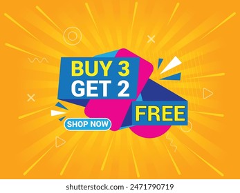 Buy 3 Get 2 Free Banner, Special Offer Banner, Big Sale, Sale Banner, Banner Design Template.
