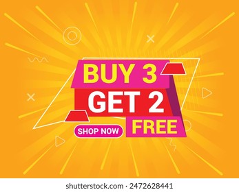 Buy 3 Get 2 Free Banner, Special Offer Banner, Big Sale, Sale Banner, Banner Design Template.