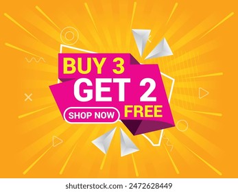 Buy 3 Get 2 Free Banner, Special Offer Banner, Big Sale, Sale Banner, Banner Design Template.