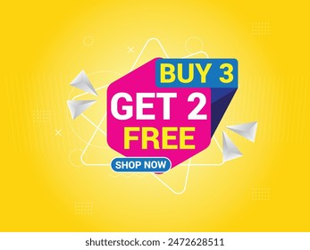 Buy 3 Get 2 Free Banner, Special Offer Banner, Big Sale, Sale Banner, Banner Design Template.