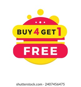 Buy 4 Get 1 Free, special offer promotion, banner. sale design template. Modern vector illustration.