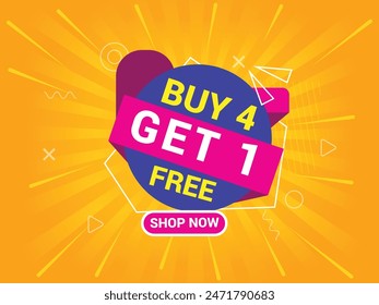 Buy 4 Get 1 Free Banner, Special Offer Banner, Big Sale, Sale Banner, Banner Design Template.