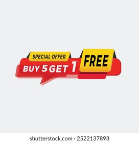 Buy 5 get 1 free, Color Sticker. Promotional banner, promo element Marketing announcement. vector illustration.