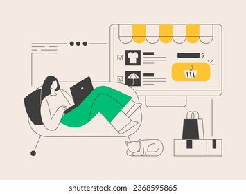 Buy abstract concept vector illustration. Website menu bar, e-commerce business, online shopping, product in stock, retail store, shopping list, user account worldwide delivery abstract metaphor.