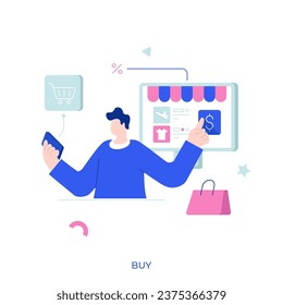 Comprar ilustración vectorial de concepto abstracto. barra de menús del sitio web, comercio electrónico, compras en línea, producto en stock, tienda minorista, lista de compras, cuenta de usuario mundial de entrega metáfora abstracta.