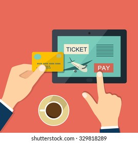 Buy air ticket online. Flat vector illustration