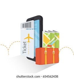 Buy Air Ticket Online. Online Ordering. Internet e-commerce, travel and technology. Vector illustration