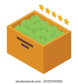 Buy best apple fruits icon isometric vector. Box crater. Online shop delivery