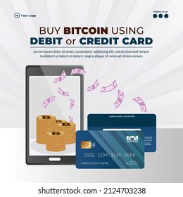 Buy bitcoin using debit or credit card banner design.