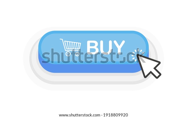 Buy blue 3D button in flat style isolated\
on white background. Vector\
illustration.