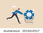 Buy blue chip stock with high expected return, best earning or high profit company, investment opportunity in growth business concept, smart businessman investor buying blue chip in shopping cart.