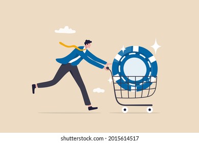 Buy blue chip stock with high expected return, best earning or high profit company, investment opportunity in growth business concept, smart businessman investor buying blue chip in shopping cart.